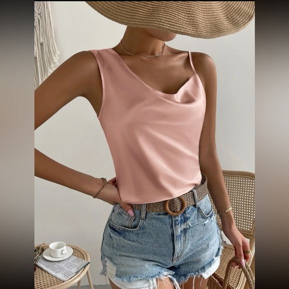 Pink Satin Asymmetrical Tank - Picture 3 of 3